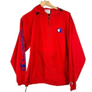 Champion Mens Red Half Zip Packable Windbreaker Anorak Jacket Medium